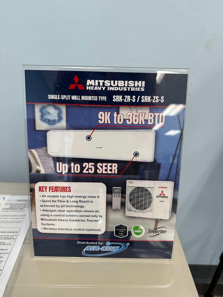 Mitsubishi HI — Ficha técnica 9K-36K BTU 25 SEER